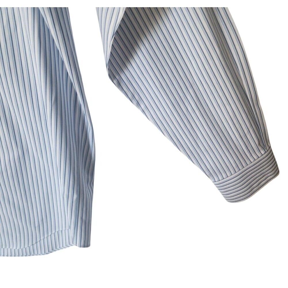 Paul Frederick 100% Cotton White Blue Striped Button Down Shirt Mens 16.5 - 37 - Picture 11 of 11